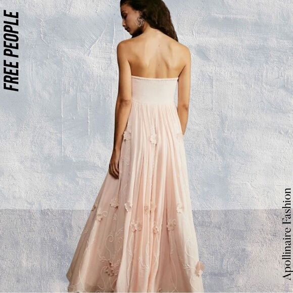 FREE PEOPLE ROSA FLORAL APPLIQUÉ MAXI DRESS IN PEACH NWT M - Picture 4 of 11